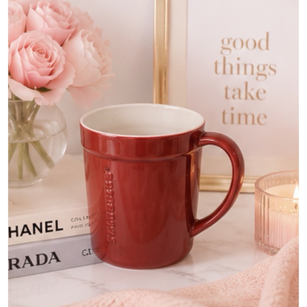 Starbucks Red Embossed Ceramic Coffee Mug 16 oz 2012 Large Cafe Mug